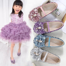 Load image into Gallery viewer, HaoChengJiaDe Princess Kids Leather Shoes For Girls Flower Casual Glitter Children Girls Shoes Butterfly Knot Blue Pink Silver